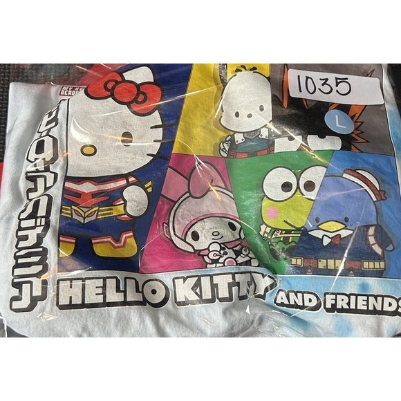 Atsuko Hello Kitty My Hero Academia Men Large Tie Dye Blue Shirt Retro Thrashed — image 8 of 8